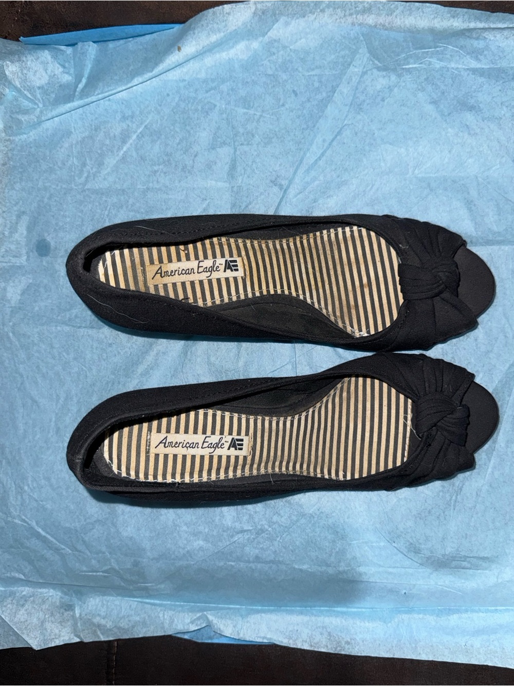 American Eagle Outfitters Black Knotted Peep-Toe Flats
